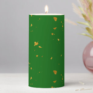 Gold Flakes on Emerald Green Pillar Candle