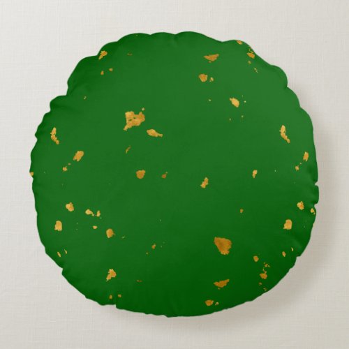 Gold Flakes on Emerald Green Round Pillow