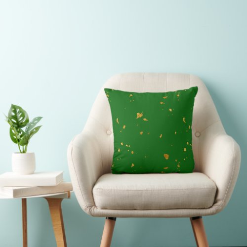 Gold Flakes on Emerald Green Throw Pillow