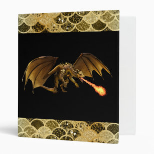 Gold Flame Fire Dragon Scales Fantasy 3 Ring Binder
