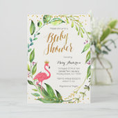 Gold Flamingo Baby Shower invitation (Standing Front)