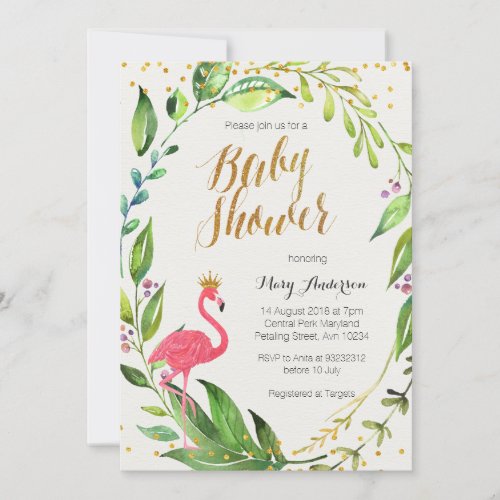 Gold Flamingo Baby Shower invitation