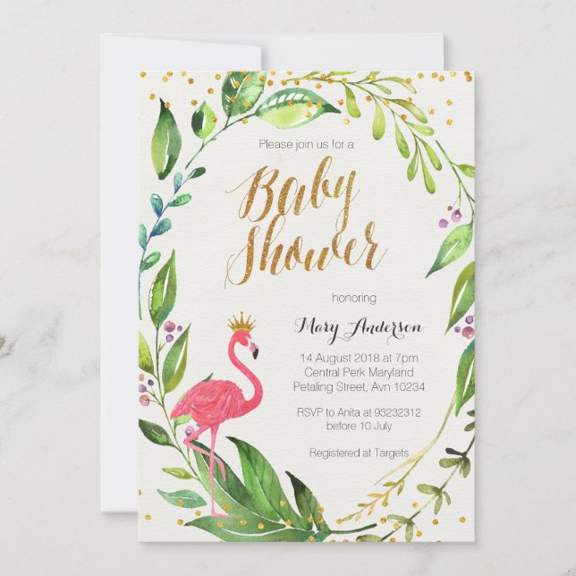 Gold Flamingo Baby Shower invitation (Front)