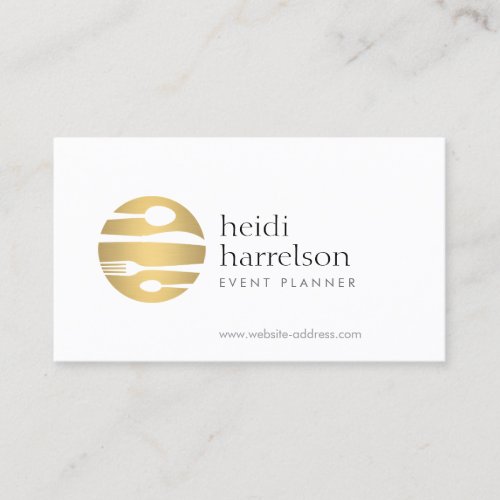 Gold Flatware Logo for Event Planner Catering Business Card