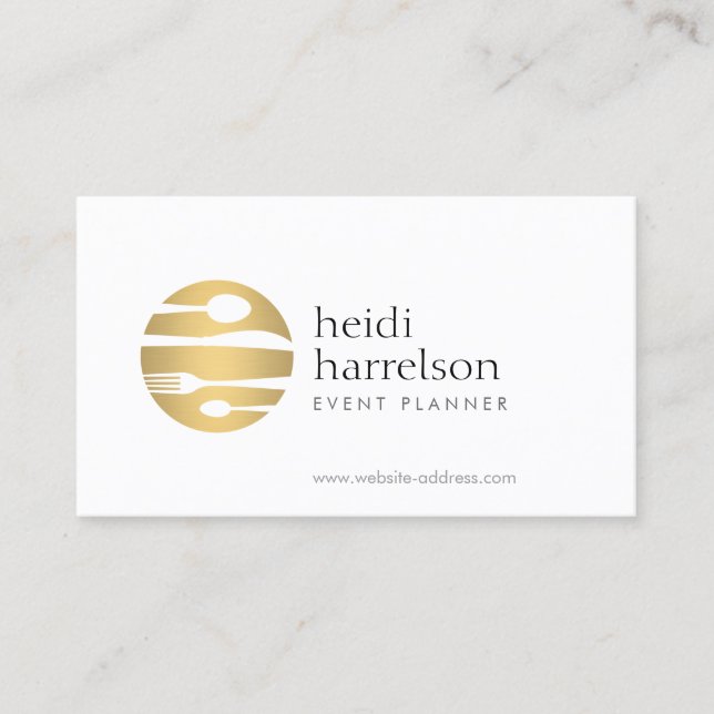 Gold Flatware Logo for Event Planner, Catering Business Card (Front)