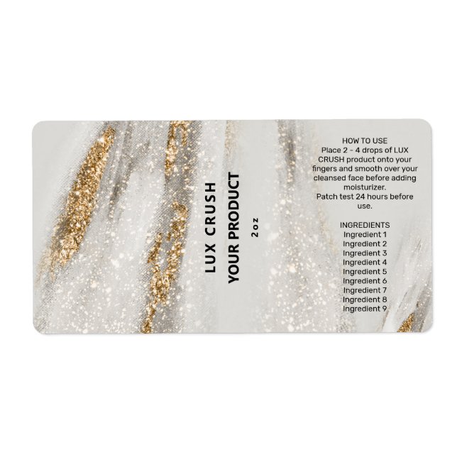 Gold Fleck White Glitter Dropper Bottle Labels (Front)