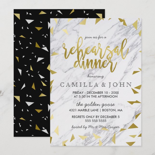 Gold Flecks & Marble Rehearsal Dinner Invitation (Front/Back)