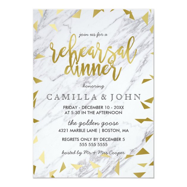 Gold Flecks & Marble Rehearsal Dinner Invitation