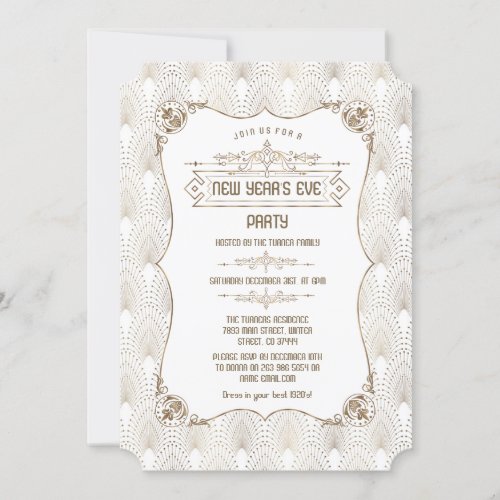 Gold Fleur_de_lis Art Deco New Years Eve Party Invitation