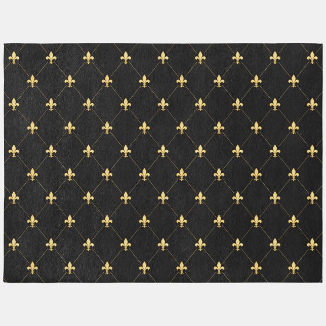 Gold Fleur-de-Lis Black 12x9 Outdoor Rug (Front)
