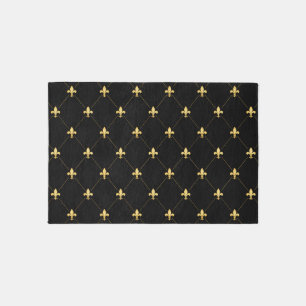 Gold Fleur-de-Lis Black 3x2 Outdoor Rug