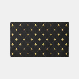 Gold Fleur-de-Lis Black 5x3 Outdoor Rug