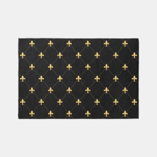 Gold Fleur-de-Lis Black 6x4 Outdoor Rug