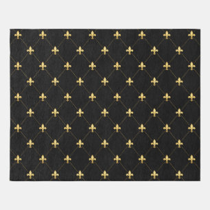 Gold Fleur-de-Lis Black 8x10 Outdoor Rug