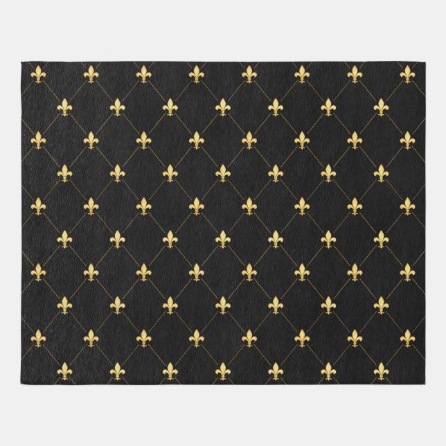 Gold Fleur-de-Lis Black 8x10 Outdoor Rug (Front)