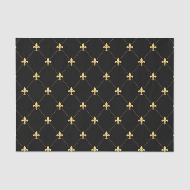 Gold Fleur-de-Lis Black Tissue Paper (Front)