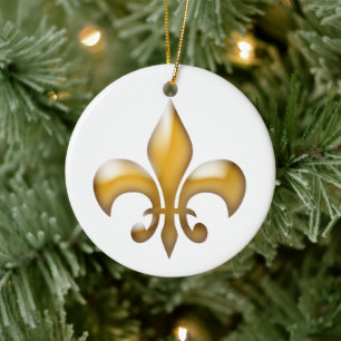 Gold Fleur de Lis Christmas Ceramic Ornament
