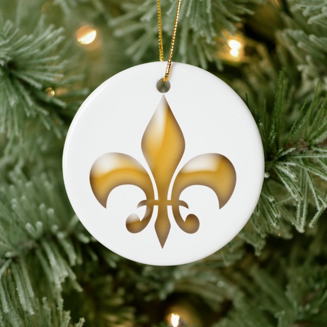 Gold Fleur de Lis Christmas Ceramic Ornament (Tree)