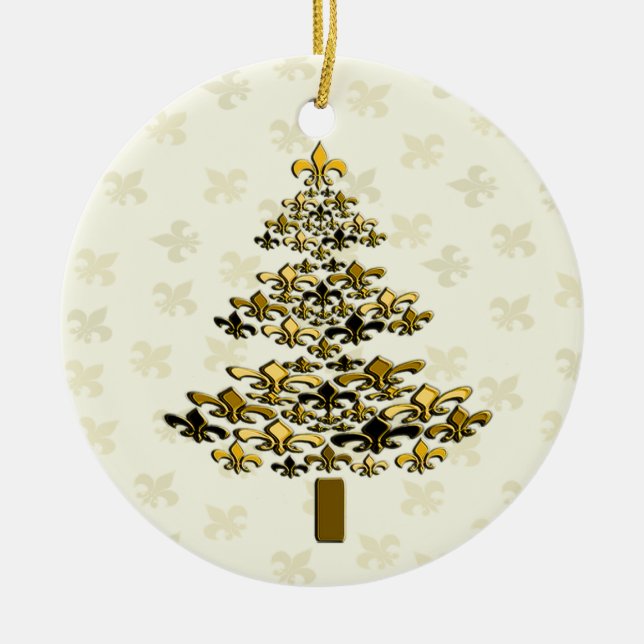 Gold Fleur de Lis Christmas Tree Ornament (Front)