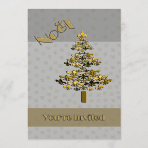 Gold Fleur de Lis Christmas Tree Party Invitation