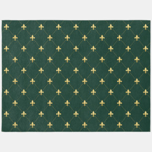 Gold Fleur-de-Lis Dark Green 12x9 Outdoor Rug