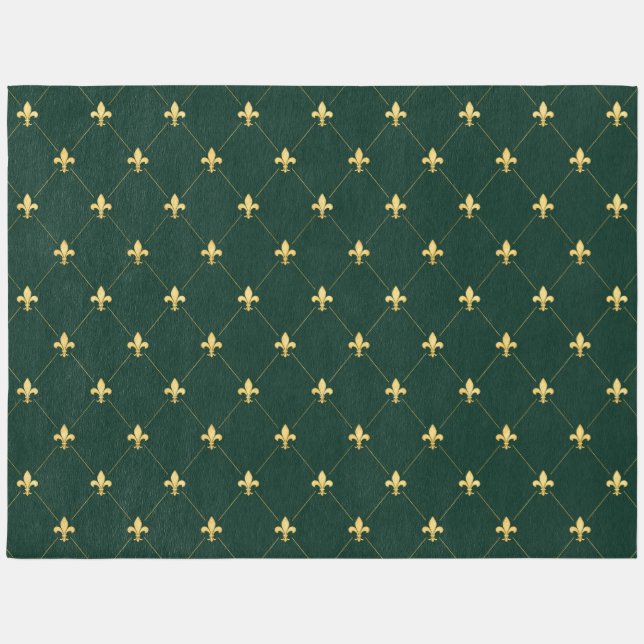 Gold Fleur-de-Lis Dark Green 12x9 Outdoor Rug (Front)