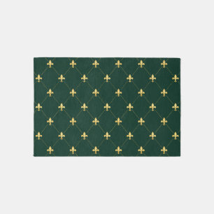 Gold Fleur-de-Lis Dark Green 3x2 Rug