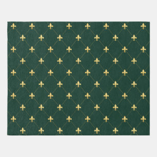 Gold Fleur-de-Lis Dark Green 8x10 Outdoor Rug