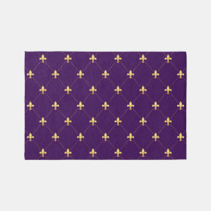 Gold Fleur-de-Lis Dark Purple 6x4 Outdoor Rug