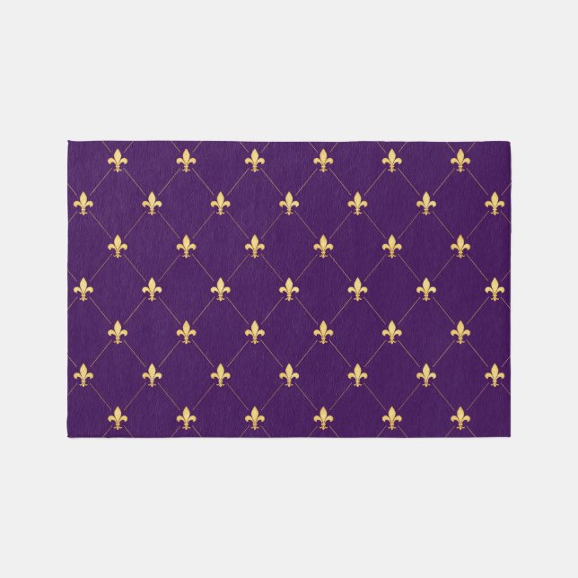 Gold Fleur-de-Lis Dark Purple 6x4 Outdoor Rug (Front)