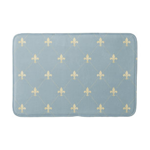 Gold Fleur-de-Lis Dusky Blue Bath Mat