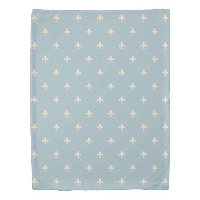 Gold Fleur-de-Lis Dusky Blue Duvet Cover (Front)