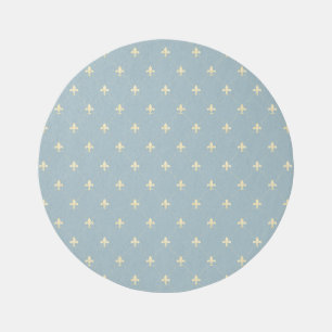 Gold Fleur-de-Lis Dusky Blue Round Outdoor Rug