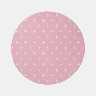 Gold Fleur-de-Lis Dusky Pink Round Outdoor Rug