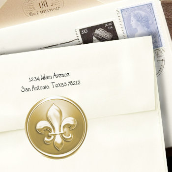 Gold Fleur De Lis Envelope Seal Embossed Look by TailoredType at Zazzle
