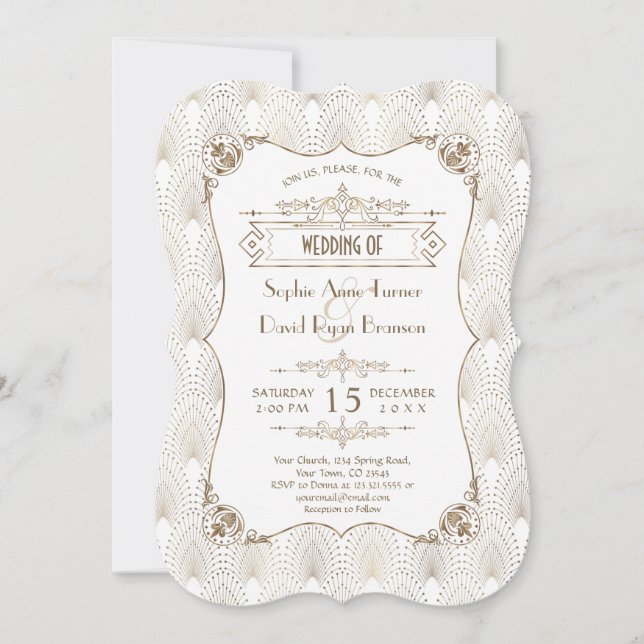 Gold Fleur-de-lis Great Gatsby 20s Style Wedding Invitation (Front)