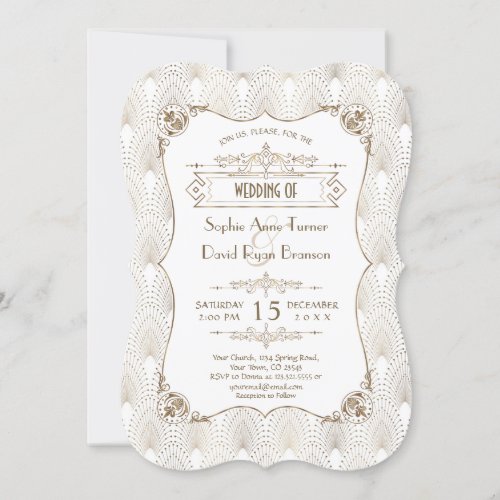 Gold Fleur_de_lis Great Gatsby 20s Style Wedding Invitation