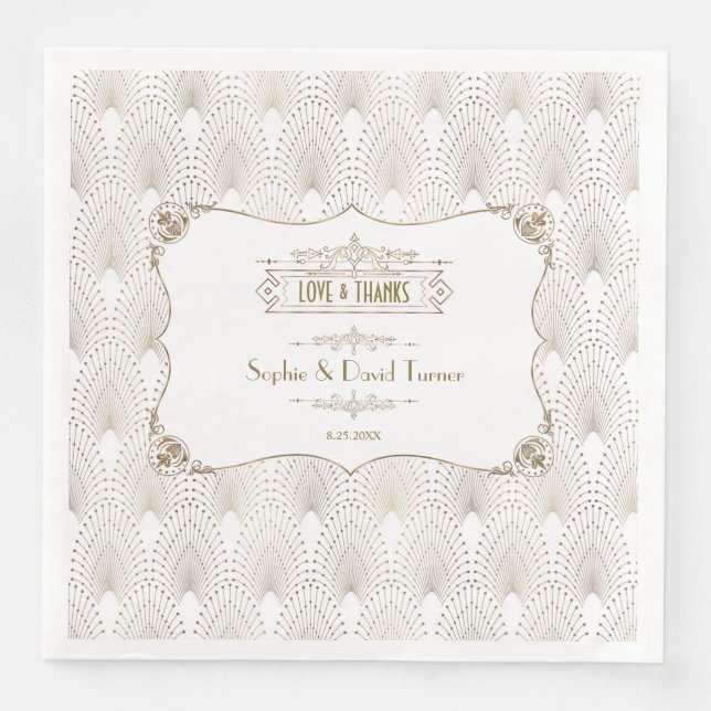 Gold Fleur-de-lis Great Gatsby 20s Style Wedding Paper Dinner Napkins (Front)