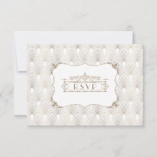 Gold Fleur-de-lis Great Gatsby 20s Style Wedding RSVP Card
