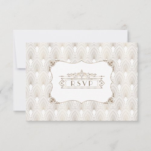 Gold Fleur_de_lis Great Gatsby 20s Style Wedding RSVP Card