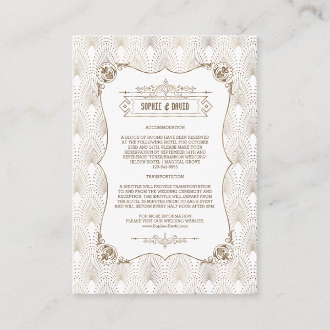 Gold Fleur-de-lis Great Gatsby 20s Wedding Details Enclosure Card (Front)