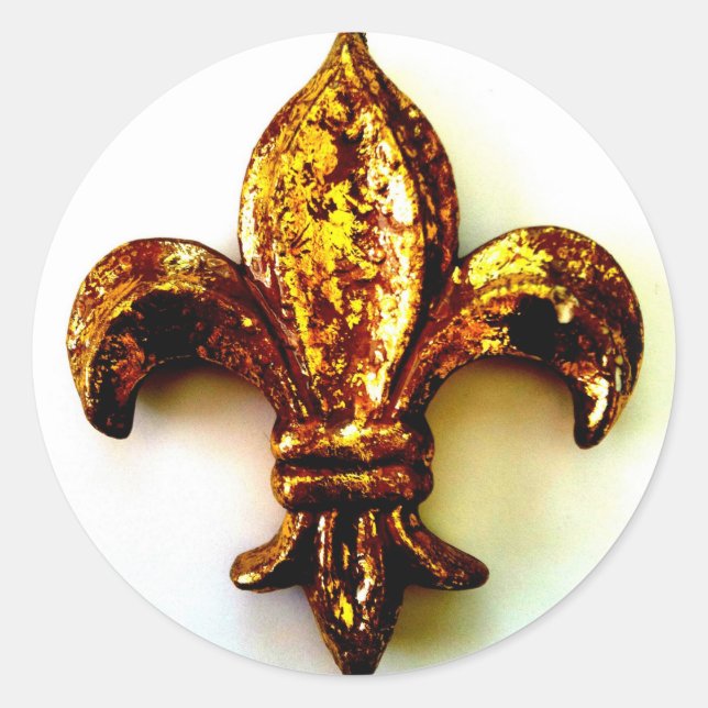 GOLD FLEUR DE LIS HIGH CONTRAST PRINT CLASSIC ROUND STICKER (Front)