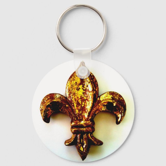 GOLD FLEUR DE LIS HIGH CONTRAST PRINT KEYCHAIN (Front)