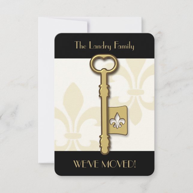Gold Fleur de Lis Key Moving Announcement (Front)