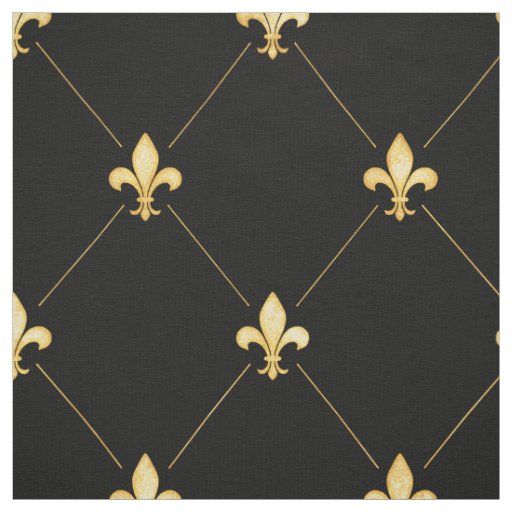 Gold Fleur-de-Lis (large scale) Black Fabric