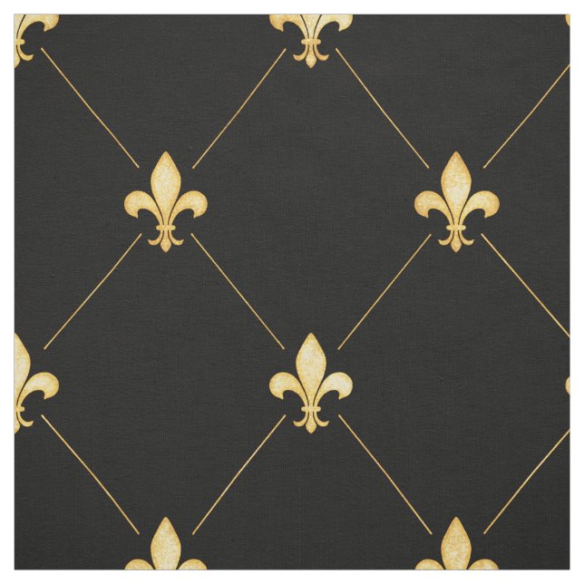 Gold Fleur-de-Lis (large scale) Black Fabric (Swatch)