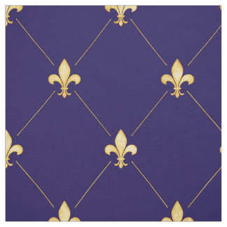 Gold Fleur-de-Lis (large scale) Midnight Blue Fabric