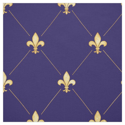Gold Fleur-de-Lis (large scale) Midnight Blue Fabric