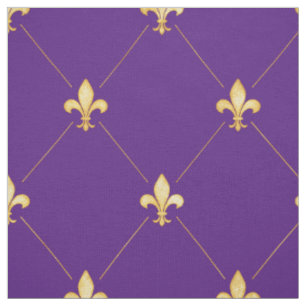 Gold Fleur-de-Lis (large scale) Purple Fabric