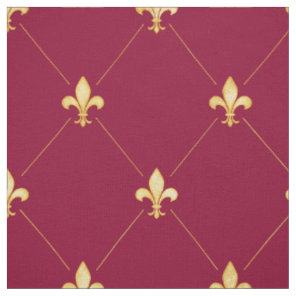 Gold Fleur-de-Lis (large scale) Wine Red Fabric